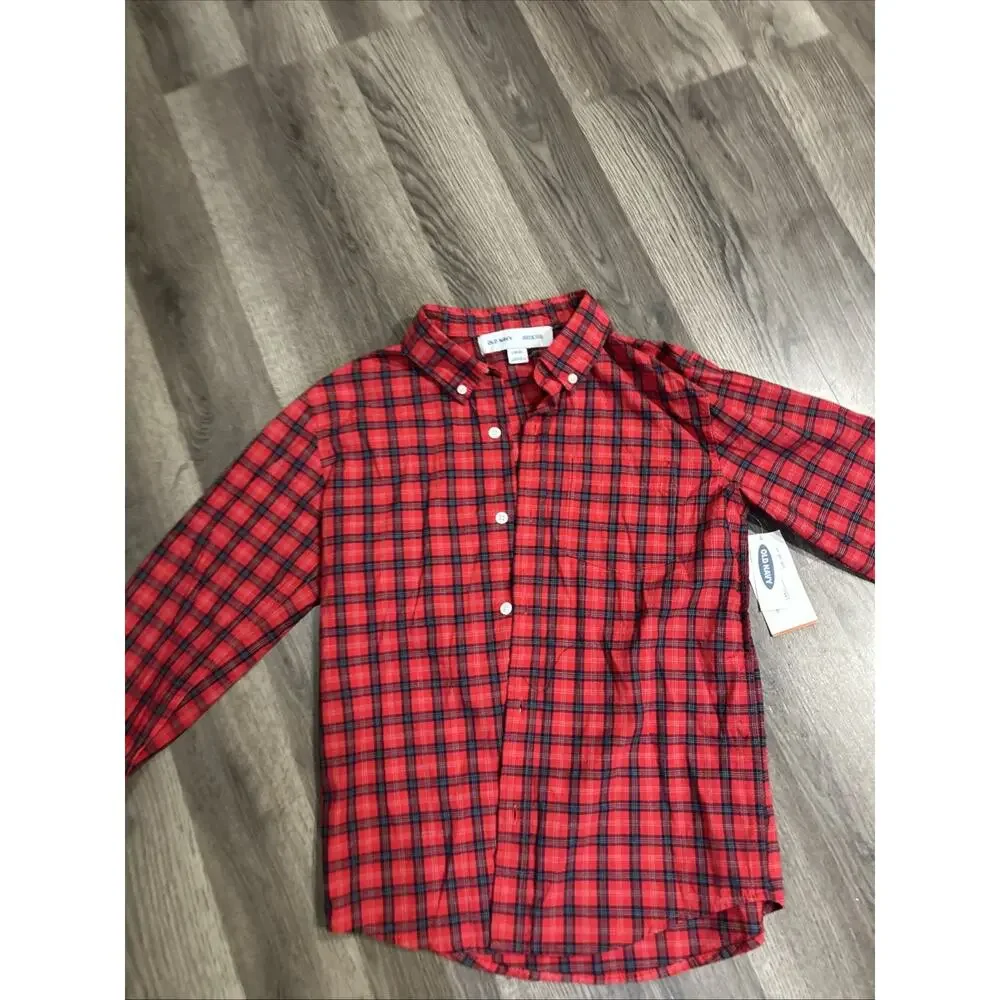 New Old Navy YL 10/12 Red Plaid Button Up Long Sleeve